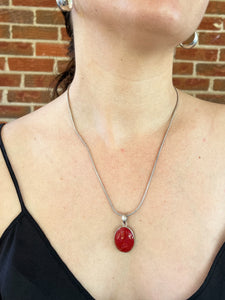 Coral Pendant + Snake Chain