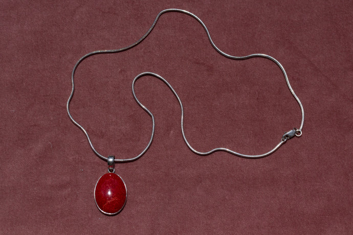 Coral Pendant + Snake Chain